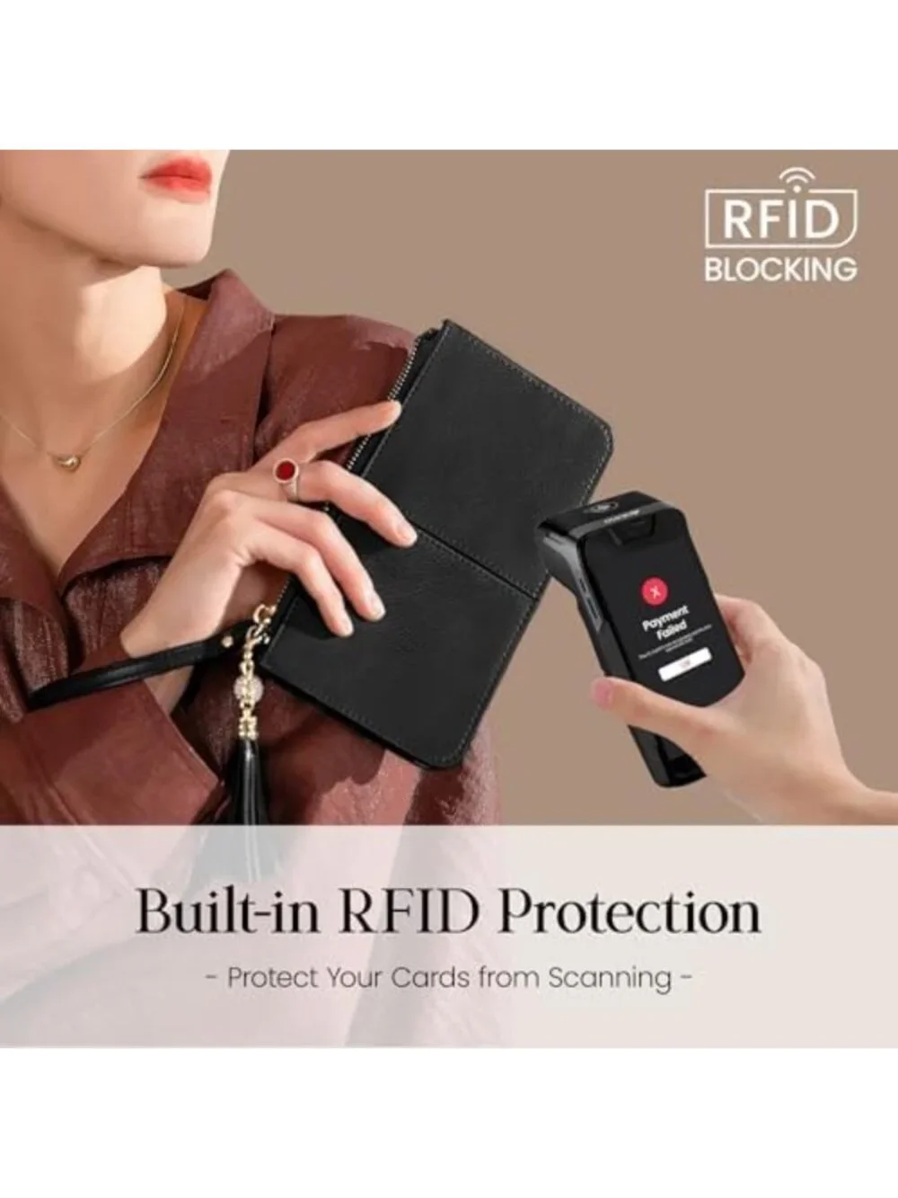 Ultra-Slim Genuine Leather Wristlet Clutch Wallet for Women | RFID Credit Card